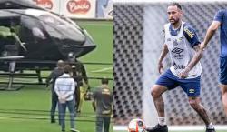 Neymar llega en helicóptero a su primer entrenamiento con el Santos