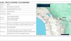Observatorio San Calixto reporta sismo de magnitud 4,8 en el Chapare, Cochabamba